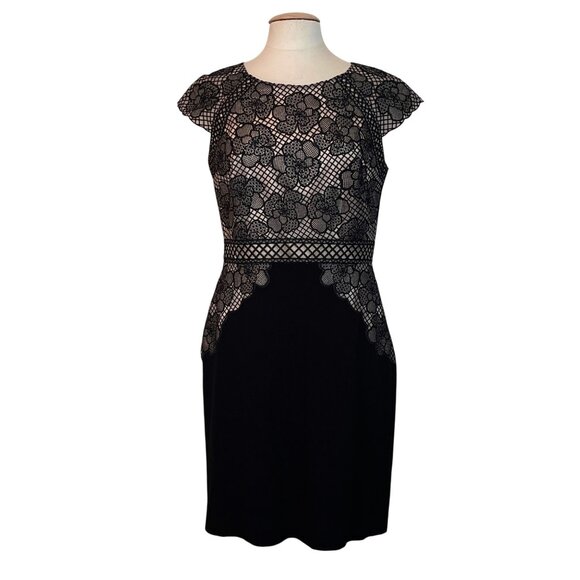 Antonio Melani Black Lace Floral Dress 10 Dark Romantic Mob Wife Retro Glam MCM - Picture 1 of 12